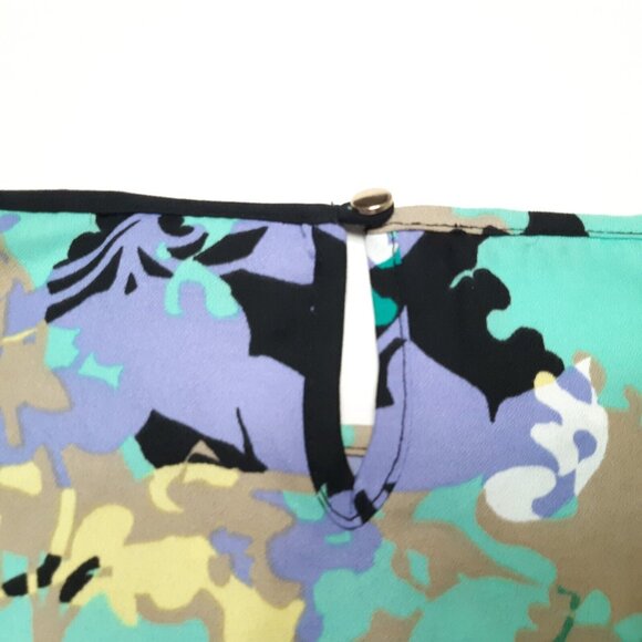 Worthington Top Womens Petite PM Green Floral Short Sleeve Keyhole 36 in Chest - Picture 11 of 13